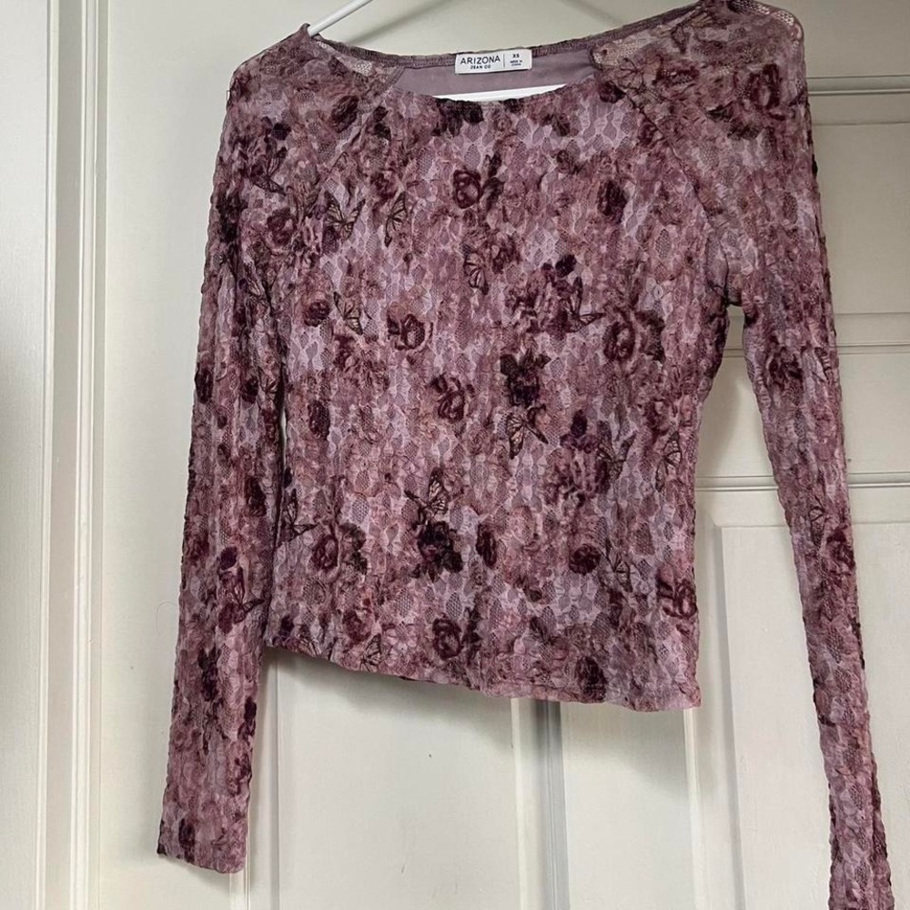 Lacy butterfly print vintage long sleeve lace